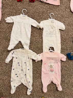 Chicco Velvet Baby One-Piece Sleepers in Cream, White, Pink, and Heart Print